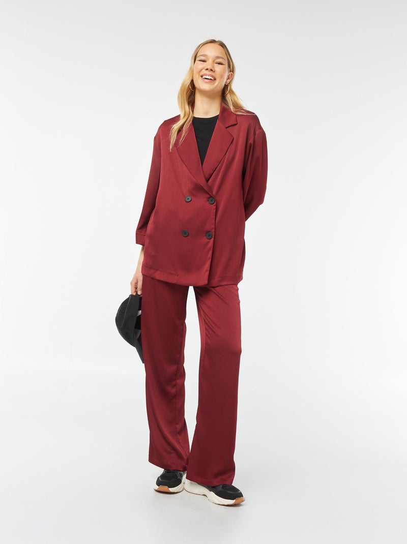 Pantalon large en matière crêpée avec 2 poches Rouge - Kiabi