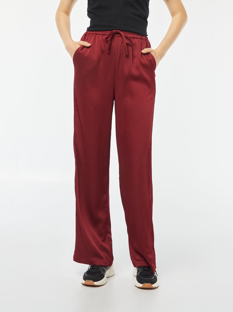 Pantalon large en matière crêpée avec 2 poches Rouge - Kiabi