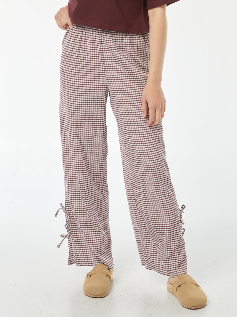 Pantalon large en matière crêpée avec nouettes Rouge - Kiabi