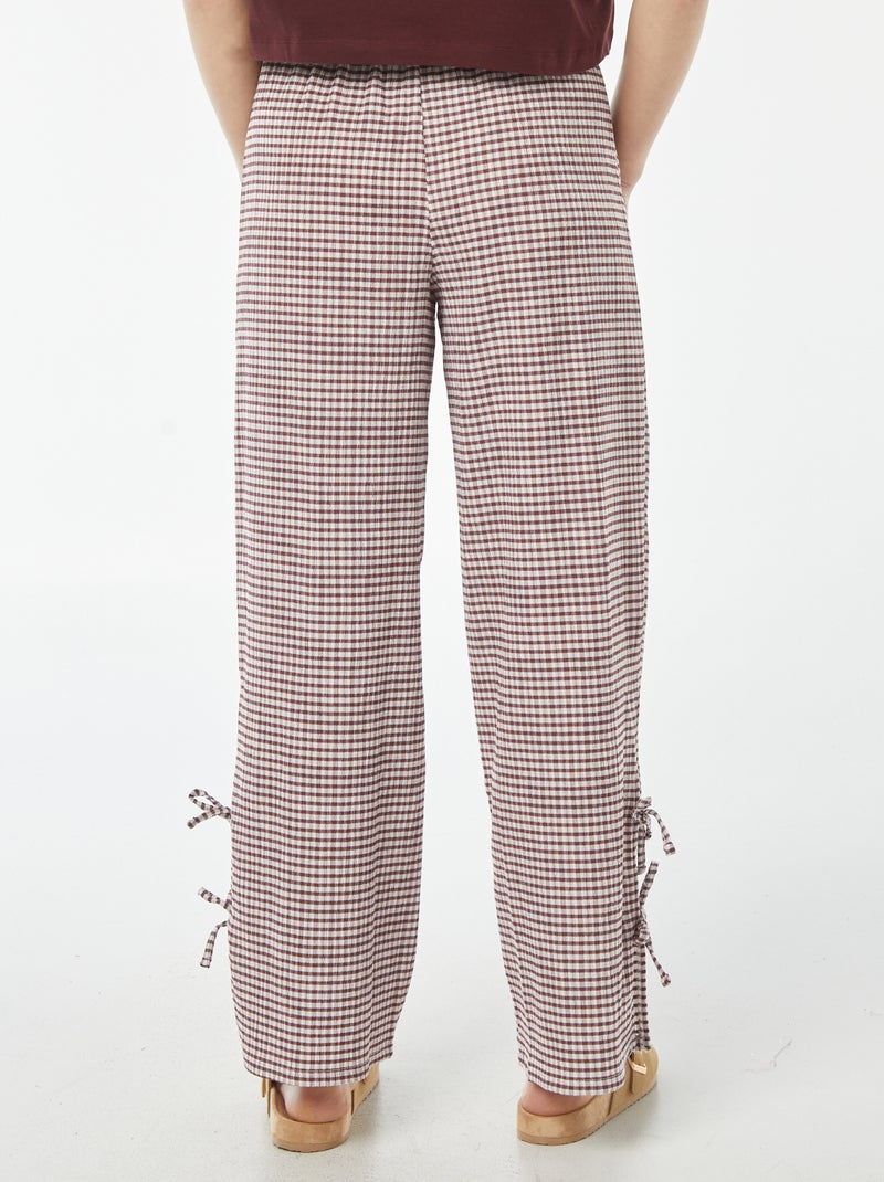 Pantalon large en matière crêpée avec nouettes Rouge - Kiabi