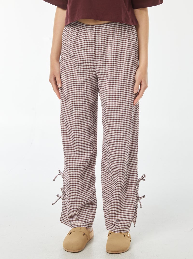 Pantalon large en matière crêpée avec nouettes Rouge - Kiabi