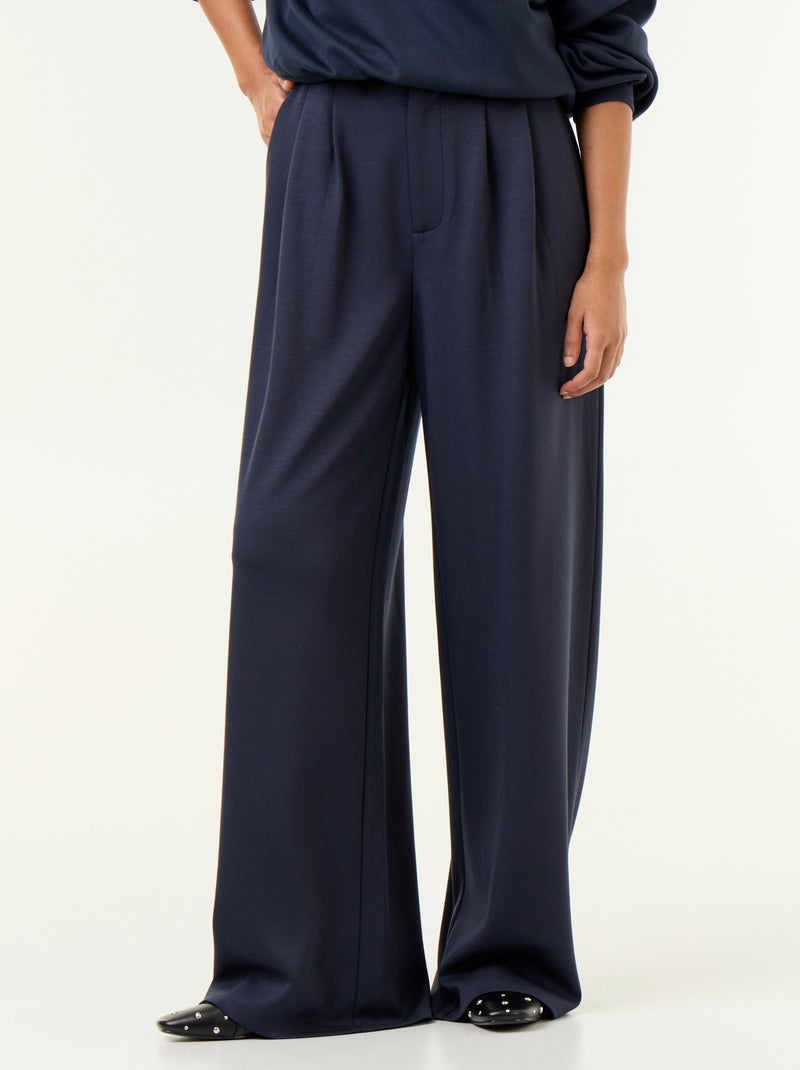Pantalon large en matière douce Bleu - Kiabi