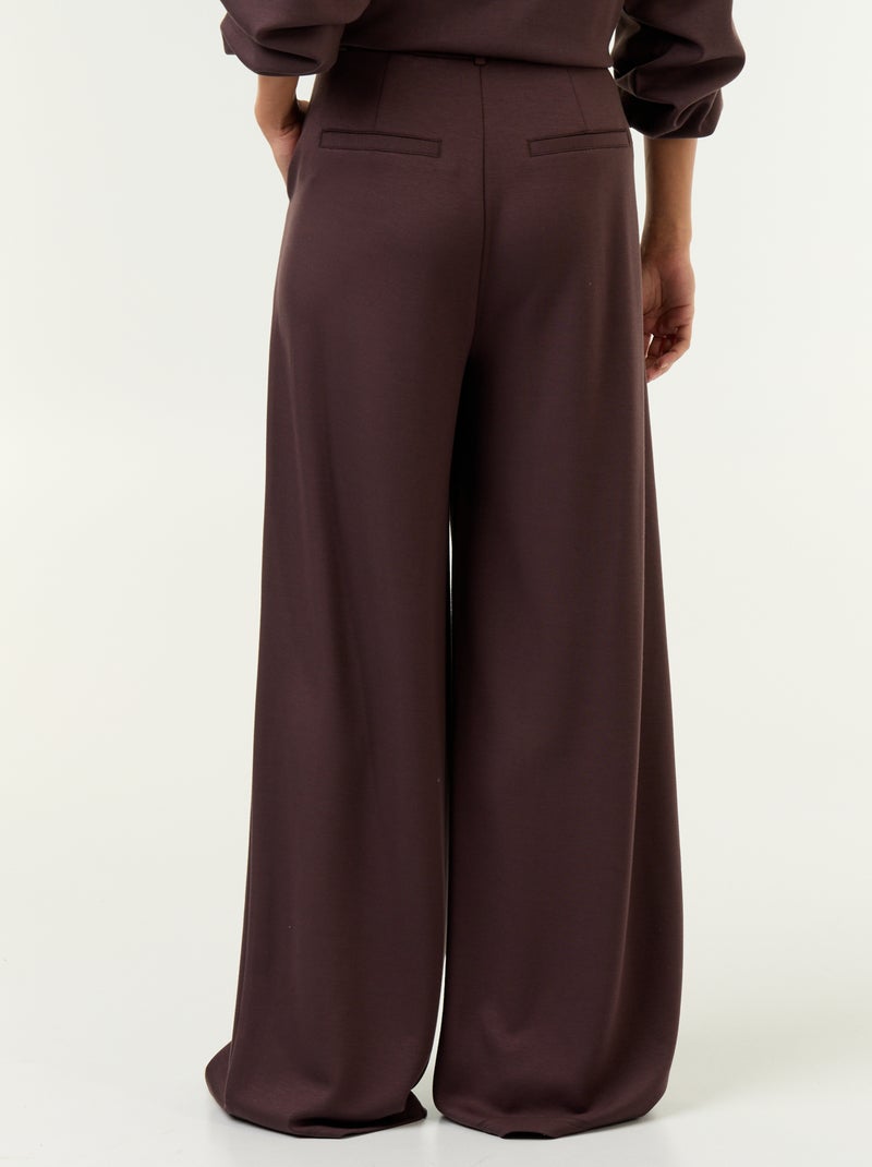 Pantalon large en matière douce Marron - Kiabi