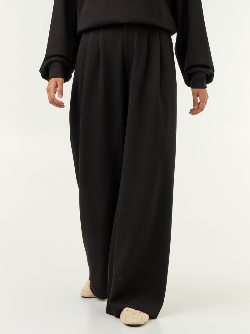 Pantalon large en matière douce Noir - Kiabi
