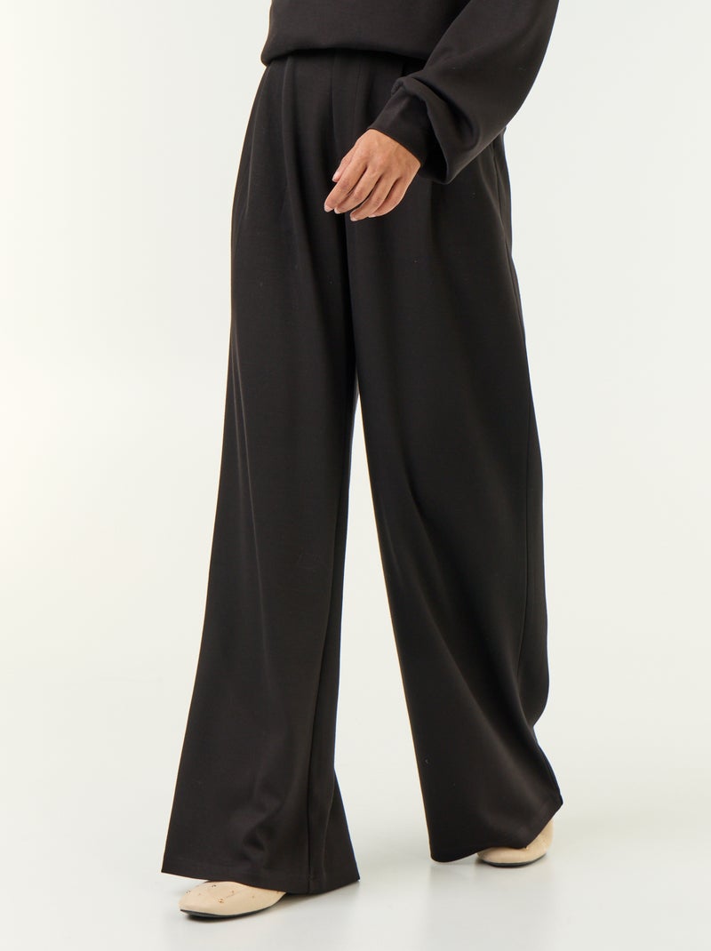 Pantalon large en matière douce Noir - Kiabi