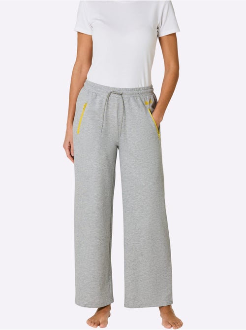 Pantalon large en matière sweat avec ceinture coulissante et poches zippées - Taille courte - Witt - Kiabi