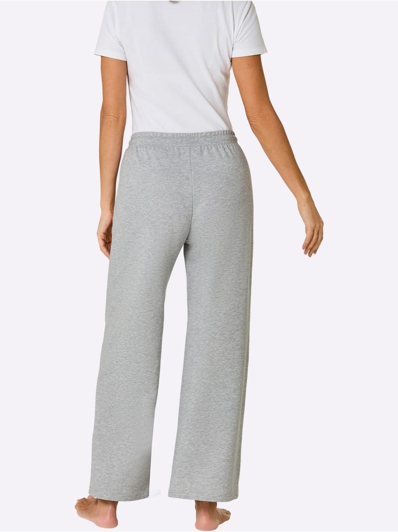 Pantalon large en matière sweat avec ceinture coulissante et poches zippées - Taille courte - Witt Gris chiné - Kiabi