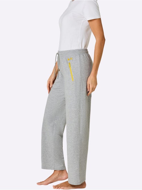 Pantalon large en matière sweat avec ceinture coulissante et poches zippées - Taille courte - Witt - Kiabi