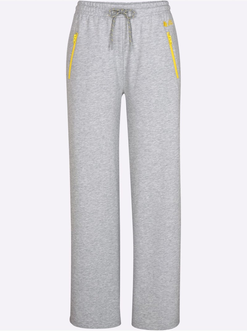 Pantalon large en matière sweat avec ceinture coulissante et poches zippées - Taille courte - Witt Gris chiné - Kiabi