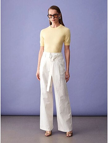 Pantalon large en mélange de lin avec ceinture dilvin