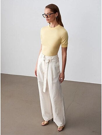 Pantalon large en mélange de lin avec ceinture dilvin