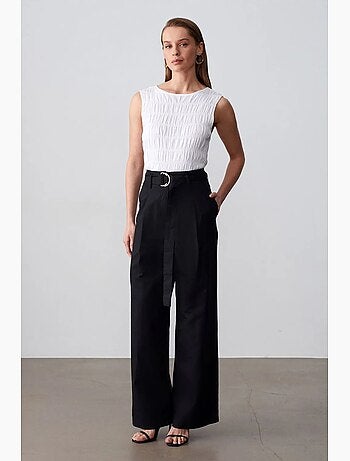 Pantalon large en mélange de lin avec ceinture dilvin