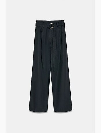 Pantalon large en mélange de lin avec ceinture dilvin