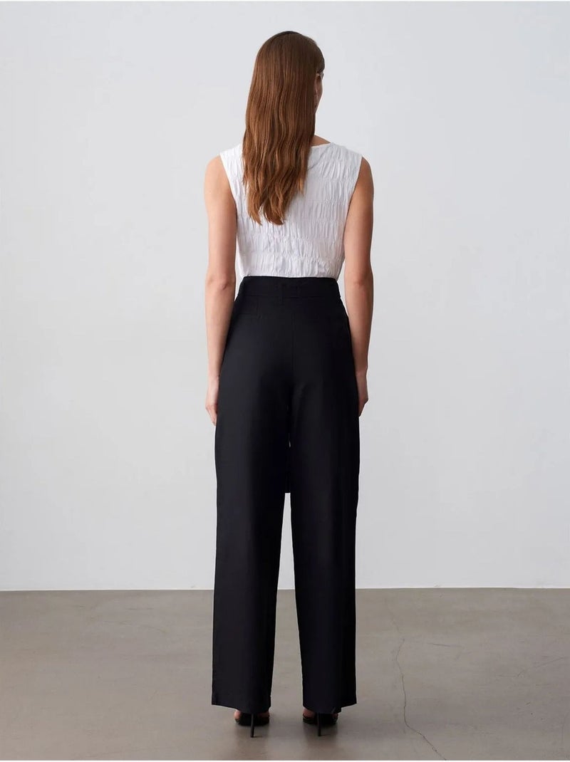 Pantalon large en mélange de lin avec ceinture dilvin Noir - Kiabi