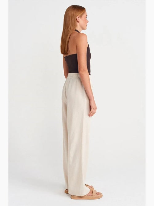 Pantalon large en mélange de lin dilvin - Kiabi