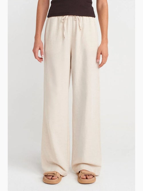 Pantalon large en mélange de lin dilvin - Kiabi