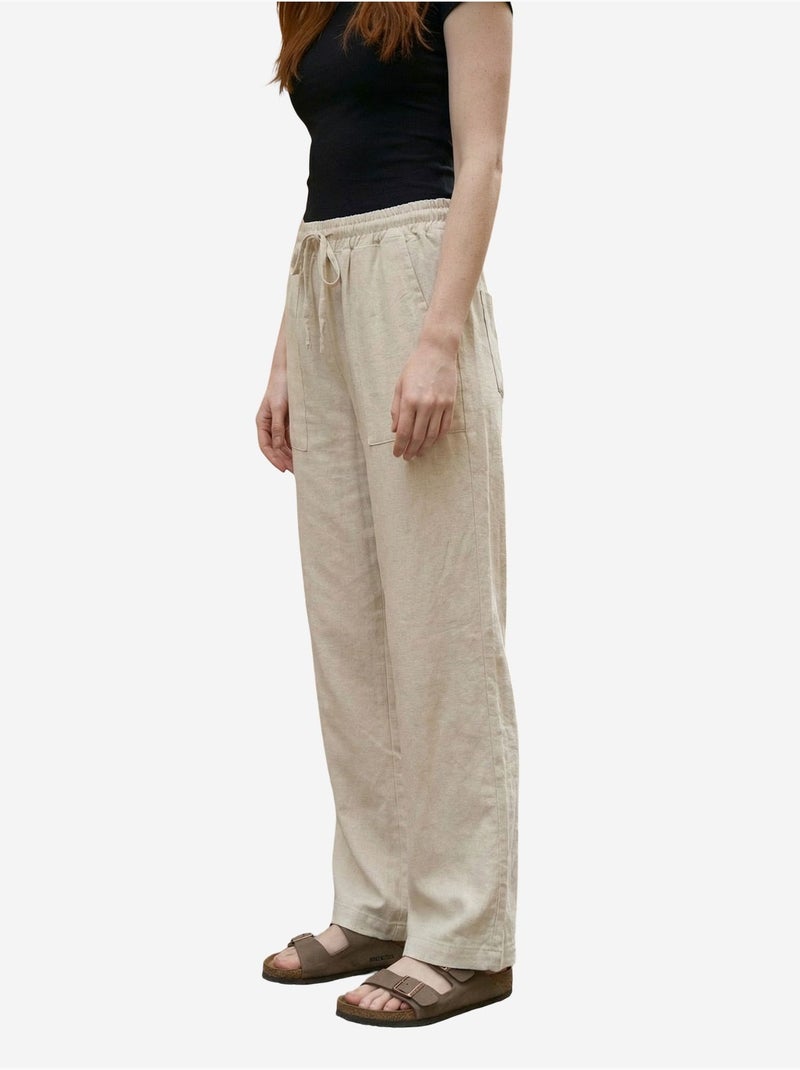 Pantalon large en mélange de lin pour femme my fashion Beige naturel - Kiabi