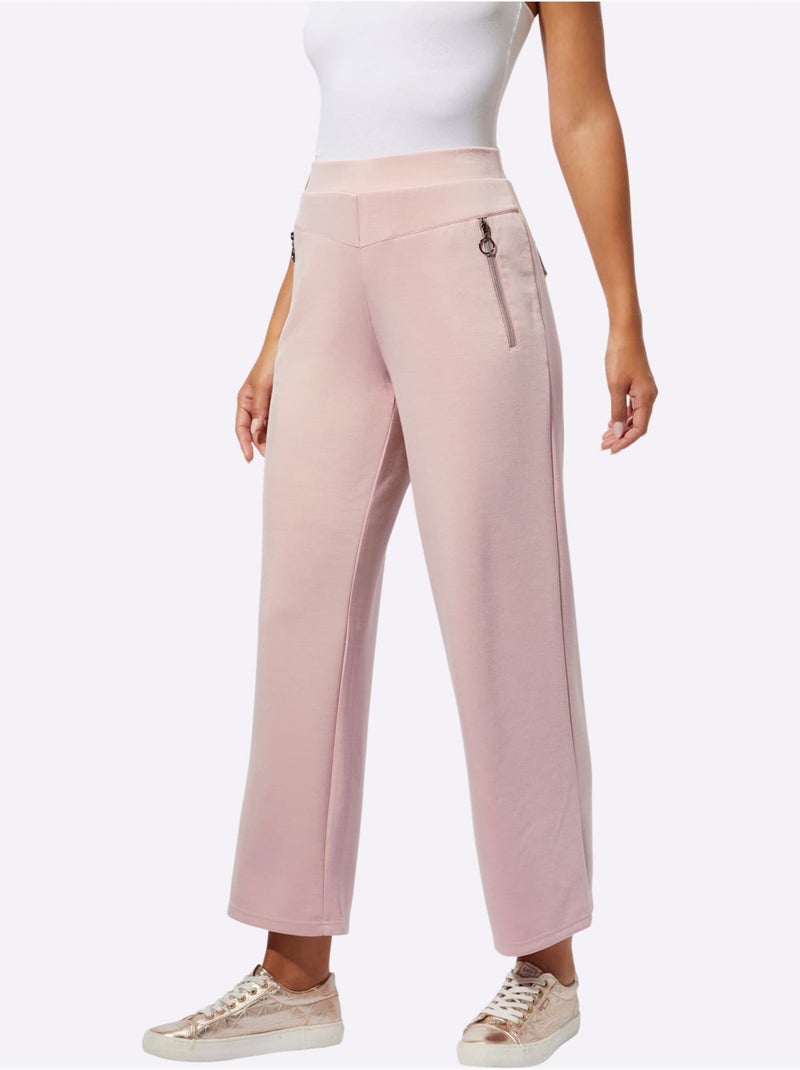 Pantalon large en modal mélangé à coupe raccourcie et poches zippées - Taille standard - Helline Poudre - Kiabi