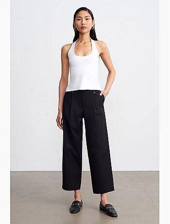 Pantalon large en popeline de coton, taille haute dilvin