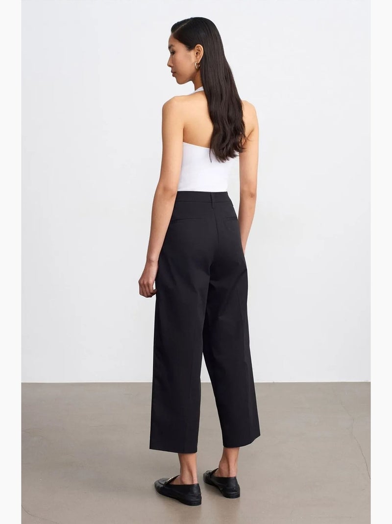 Pantalon large en popeline de coton, taille haute dilvin Noir - Kiabi