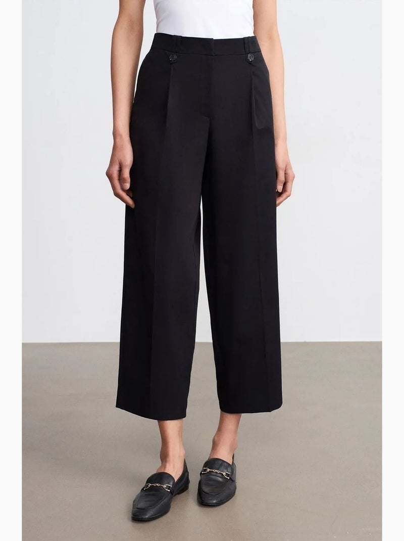 Pantalon large en popeline de coton, taille haute dilvin Noir - Kiabi