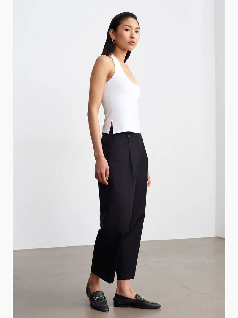 Pantalon large en popeline de coton, taille haute dilvin Noir - Kiabi