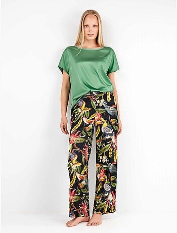 Pantalon large en satin avec imprimé tropical sophistiqué