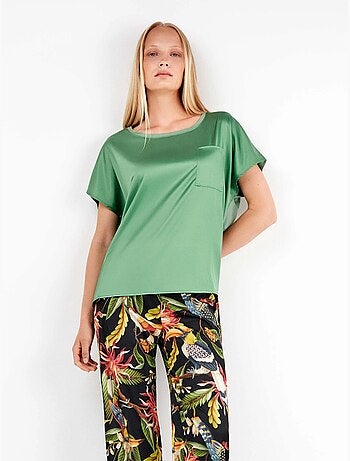 Pantalon large en satin avec imprimé tropical sophistiqué