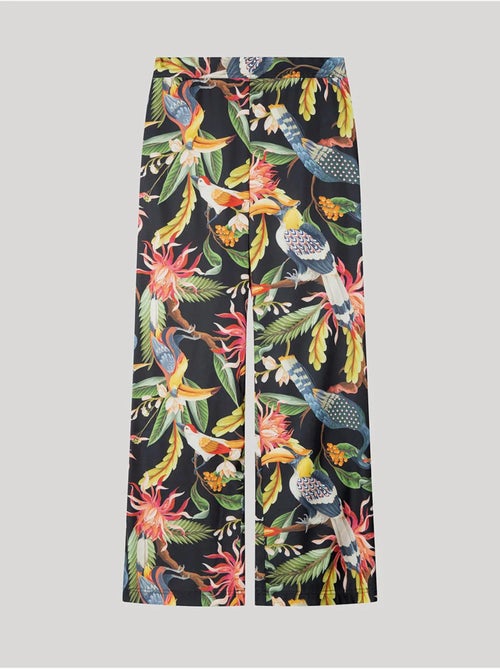 Pantalon large en satin avec imprimé tropical sophistiqué - Kiabi Pantalon large en satin avec imprimé tropical sophistiqué - Kiabi