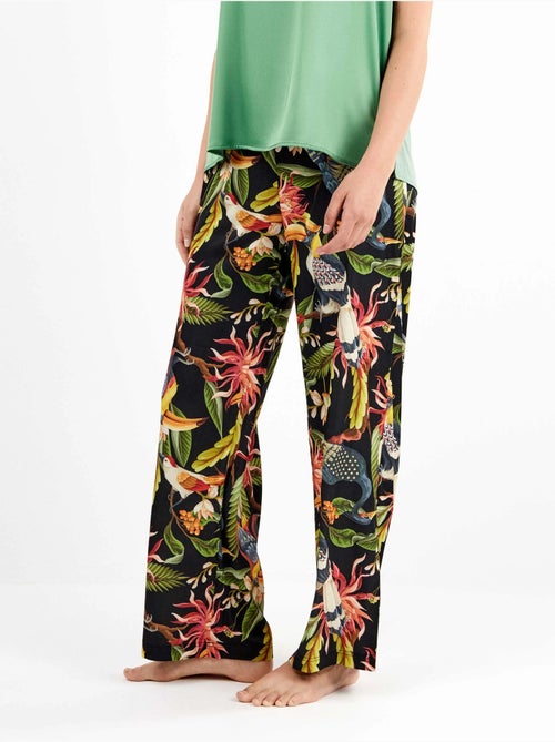 Pantalon large en satin avec imprimé tropical sophistiqué - Kiabi Pantalon large en satin avec imprimé tropical sophistiqué - Kiabi