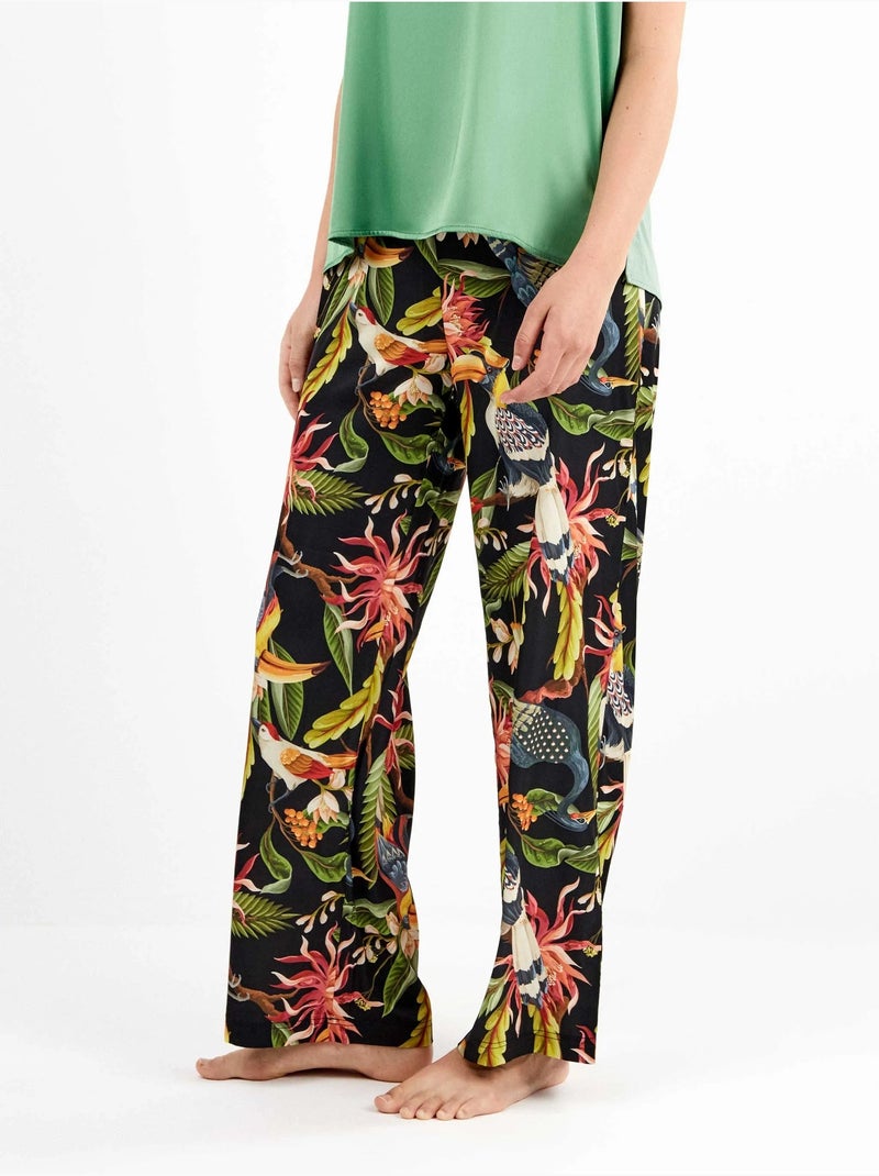 Pantalon large en satin avec imprimé tropical sophistiqué Multicolore - Kiabi