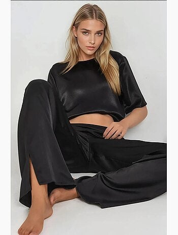 Pantalon large en satin hiccup