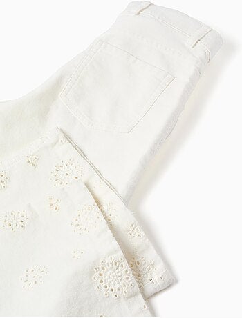 Pantalon large en sergé avec broderie anglaise