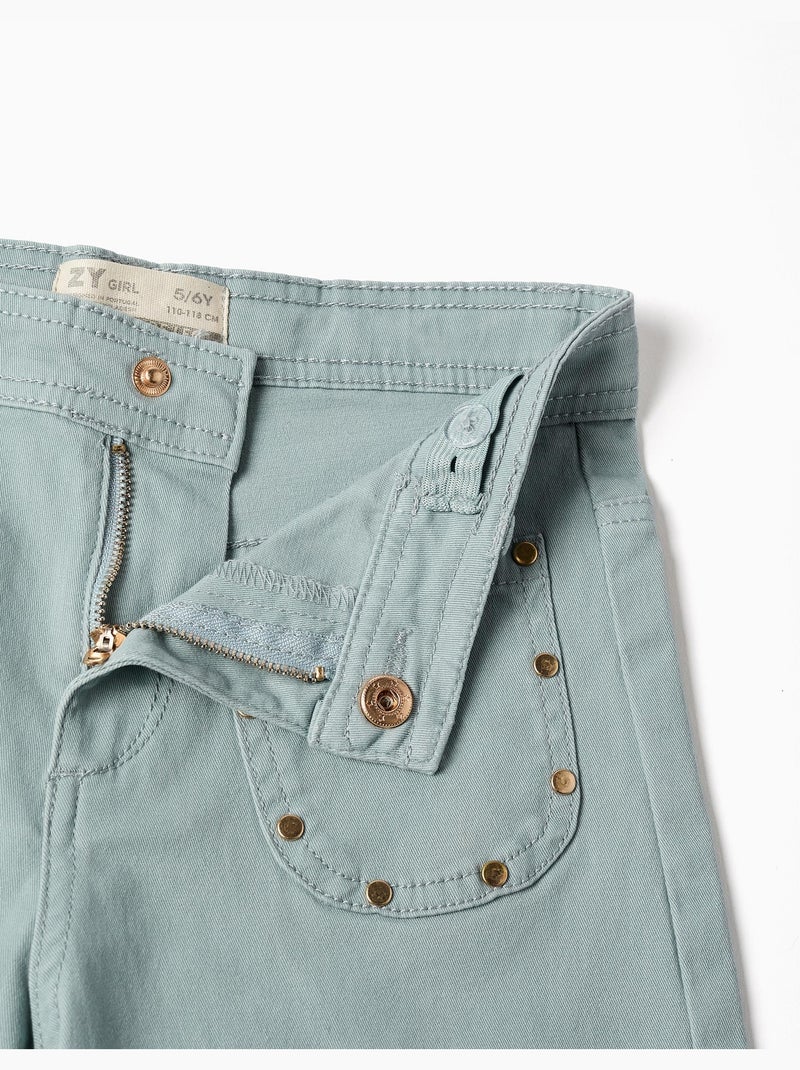 Pantalon large en sergé avec clous décoratifs Vert clair - Kiabi
