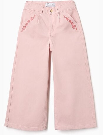 Pantalon large en sergé avec fleurs brodées