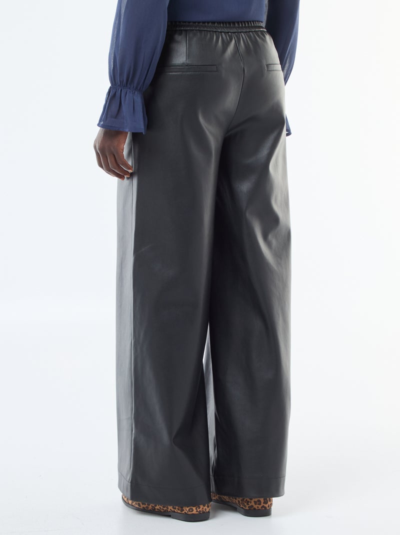 Pantalon large en simili lisse Noir - Kiabi