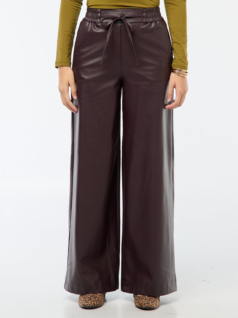 Pantalon large en simili lisse Prune - Kiabi