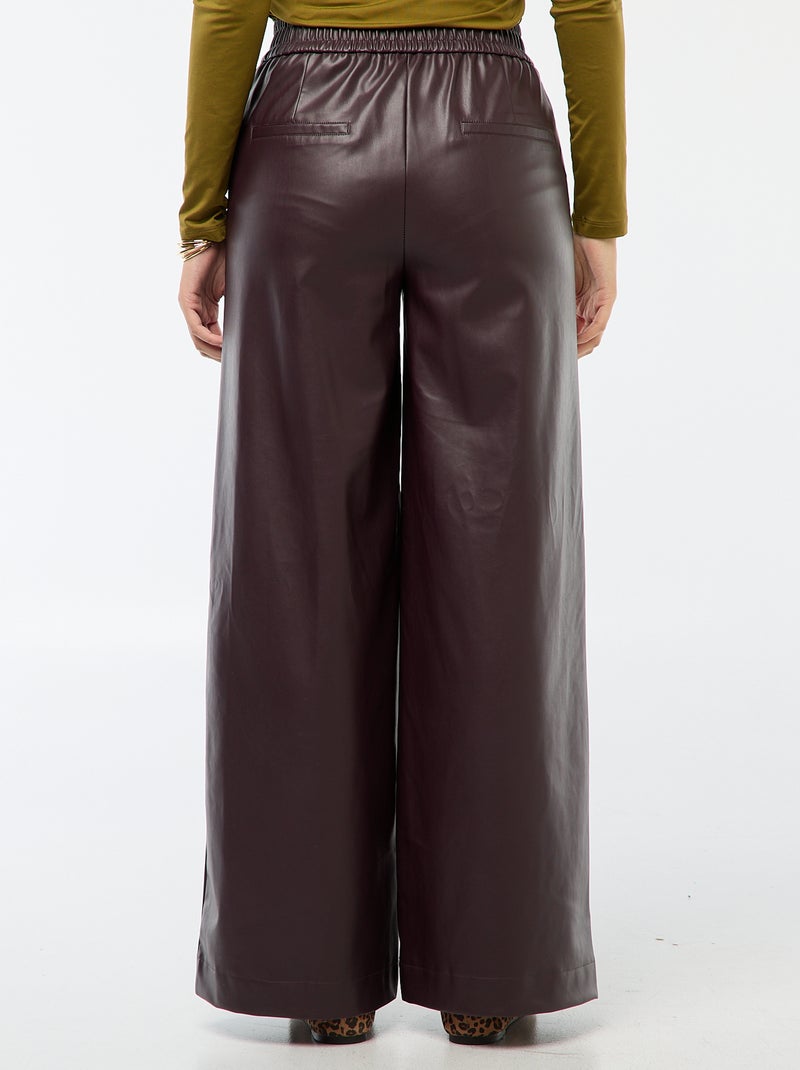 Pantalon large en simili lisse Prune - Kiabi