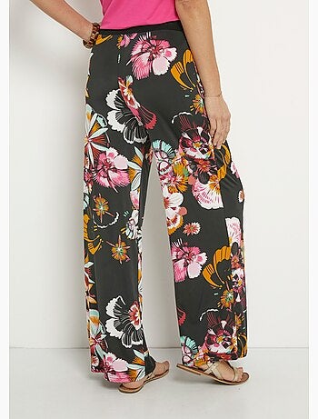 Pantalon large en stretch imprimé fleuri - Afibel