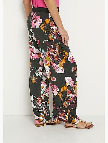 Pantalon large en stretch imprimé fleuri - Afibel
