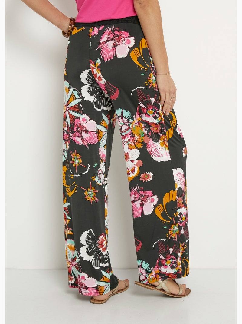 Pantalon large en stretch imprimé fleuri - Afibel Noir - Kiabi