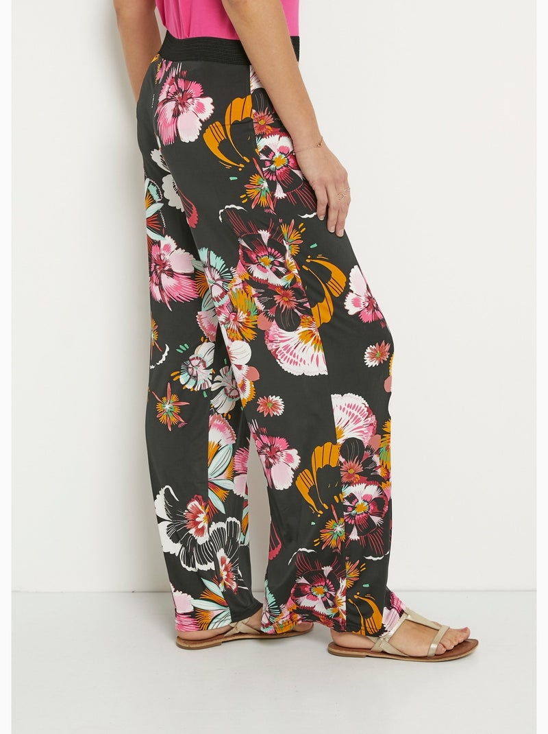 Pantalon large en stretch imprimé fleuri - Afibel Noir - Kiabi
