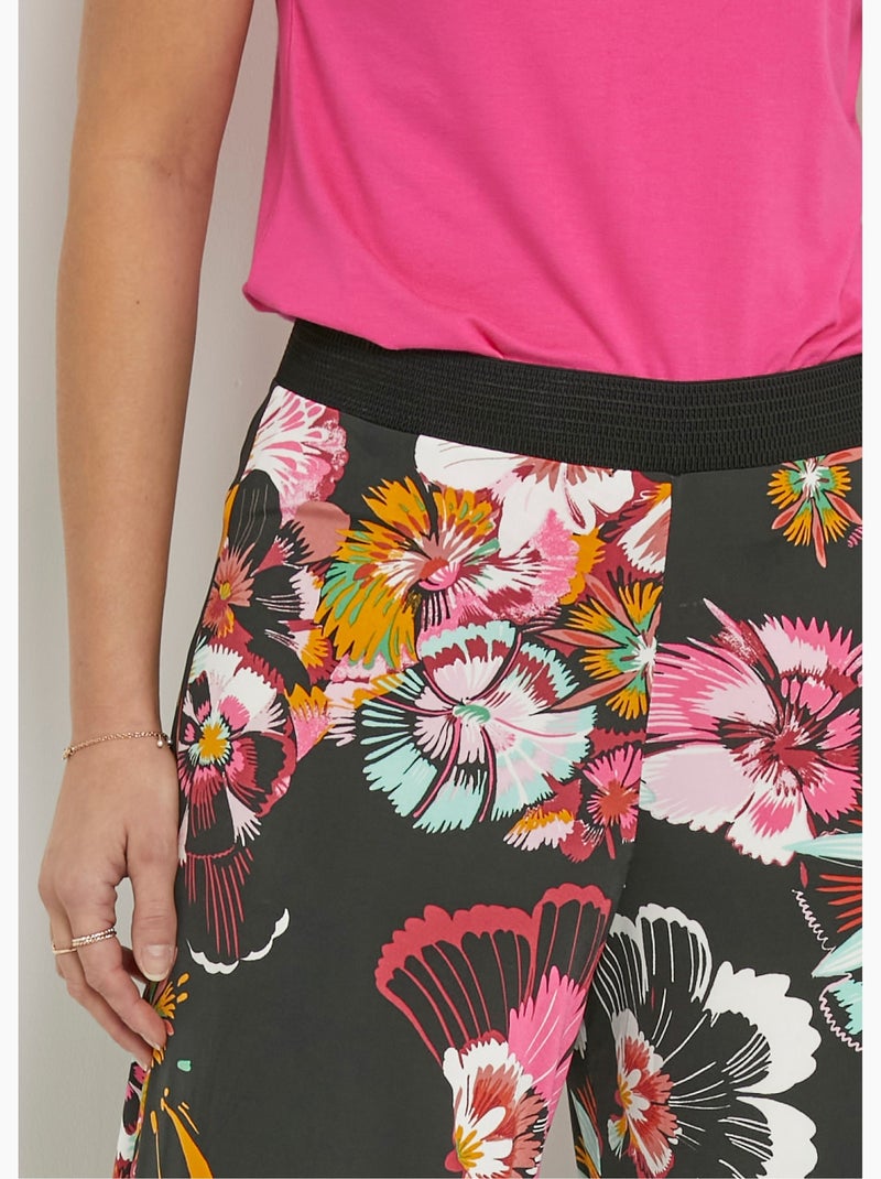 Pantalon large en stretch imprimé fleuri - Afibel Noir - Kiabi
