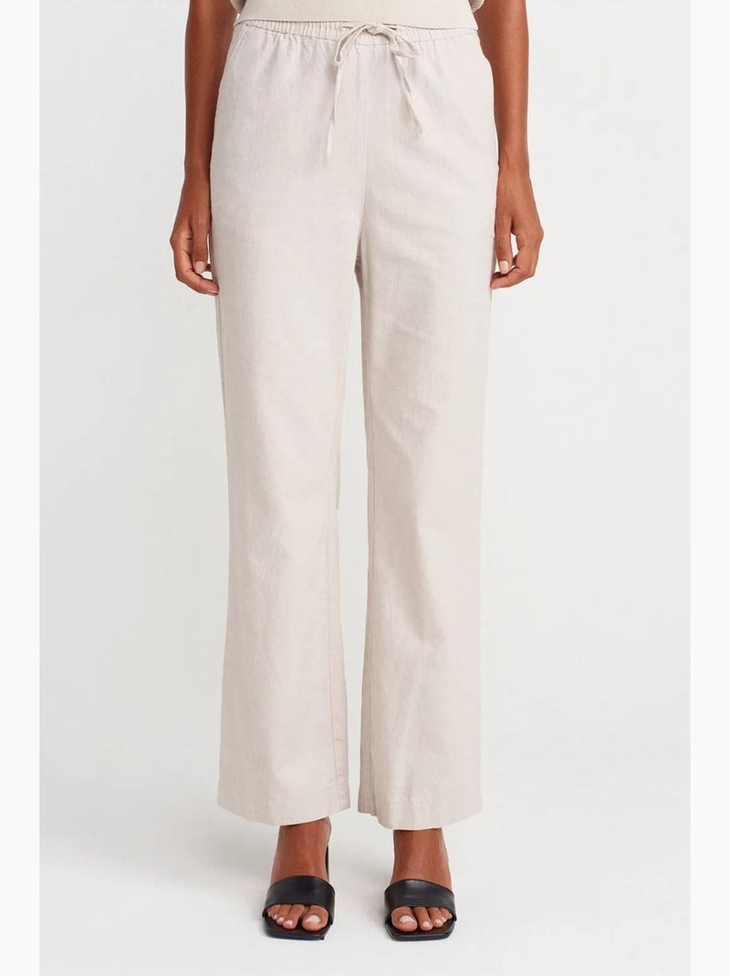 Pantalon large en tencel à taille coulissée dilvin Blanc cassé - Kiabi