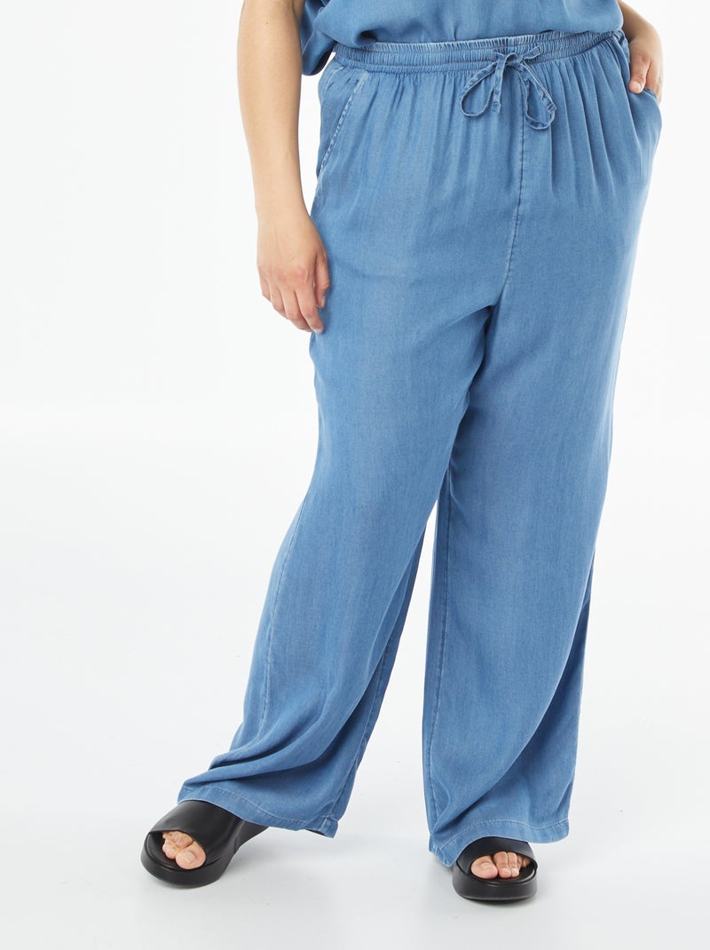 Pantalon large en tencel avec taille élastiquée Bleu - Kiabi