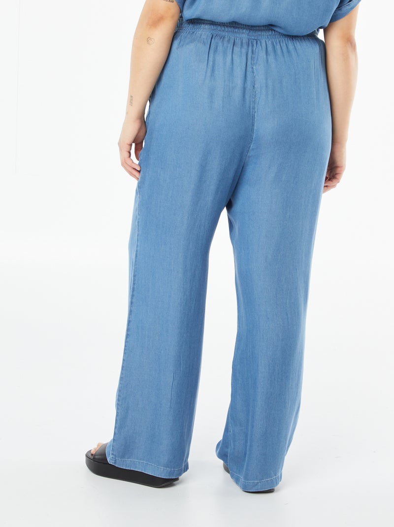 Pantalon large en tencel avec taille élastiquée Bleu - Kiabi