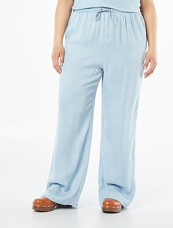 Pantalon large en tencel avec taille élastiquée