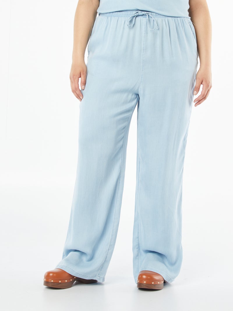 Pantalon large en tencel avec taille élastiquée Bleu - Kiabi