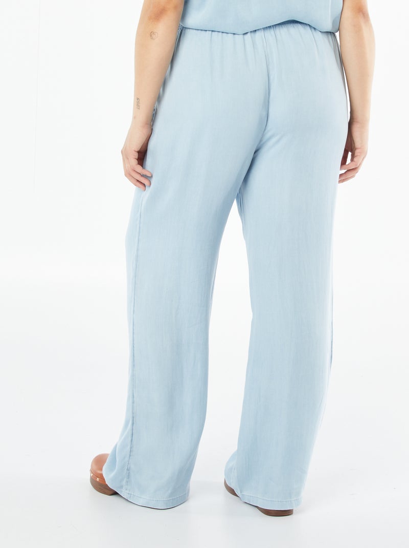 Pantalon large en tencel avec taille élastiquée Bleu - Kiabi