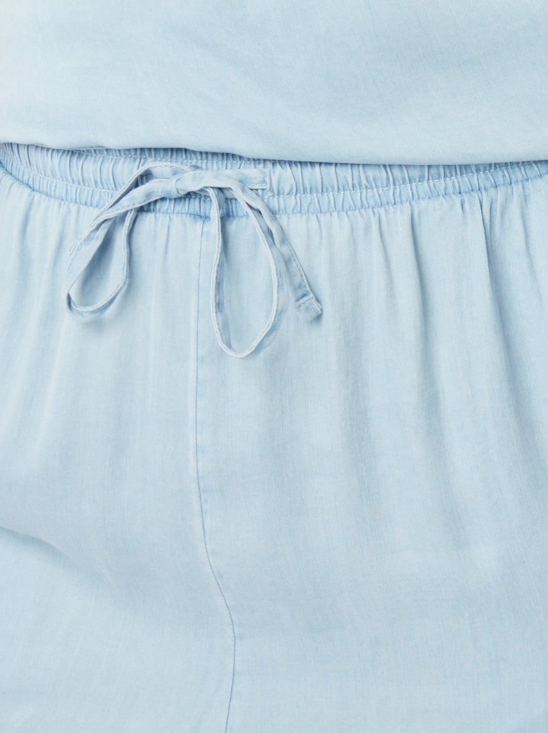 Pantalon large en tencel avec taille élastiquée Bleu - Kiabi